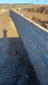 Large scale Allan Block modular retaining wall construction project in Wellingborough